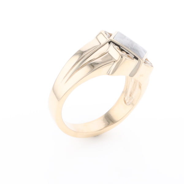 Natural Meteorite ring diamond shape inlaid design with .16ctw round diamonds