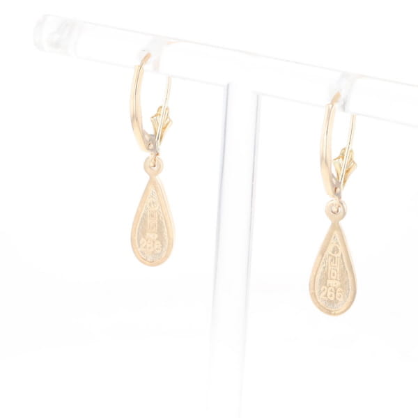 Gold Quartz Earrings Tear Drop Inlaid Lever Backs - G3