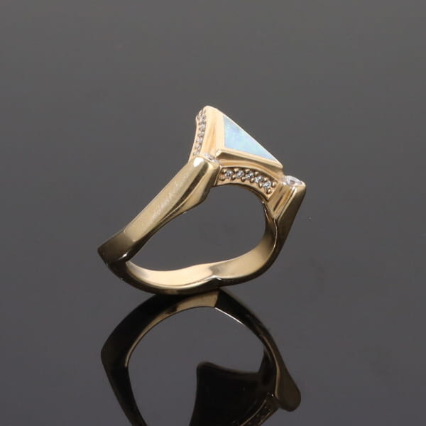 Opal Rings Triangle Inlaid Design with .31ctw Round Diamonds