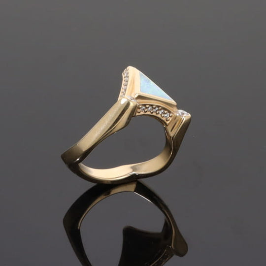 Opal Rings Triangle Inlaid Design with .31ctw Round Diamonds