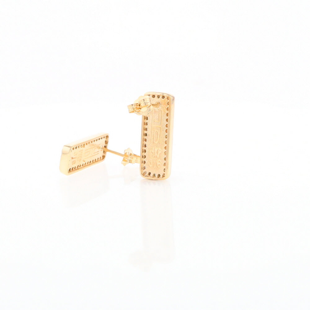 Gold Quartz Earrings Rectangle Inlaid with .50ctw Round Diamonds Halo Design - G2