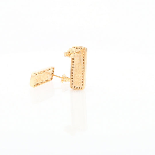 Gold Quartz Earrings Rectangle Inlaid with .50ctw Round Diamonds Halo Design - G2