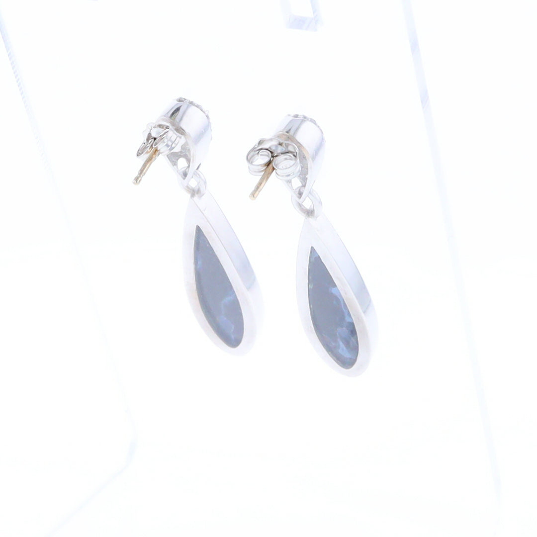 Natural Pietersite Inlaid Teardrop 0.22ctw Diamond Earrings