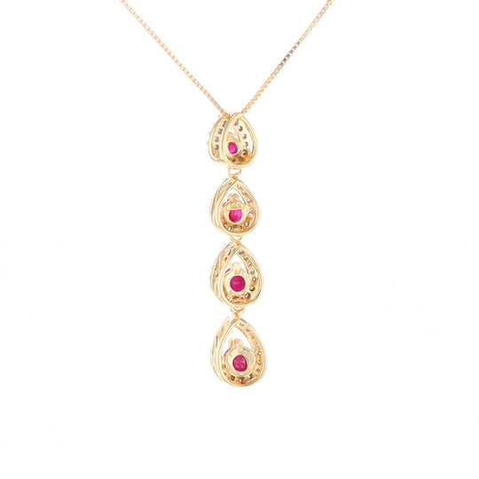 Ruby Drop Necklace with Pear Shaped Diamond Halos