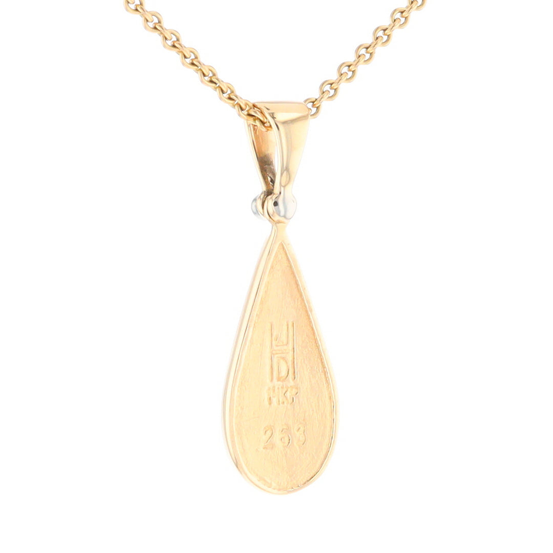 Gold Quartz Necklace Tear Drop Inlaid Pendant with .02ct Diamond