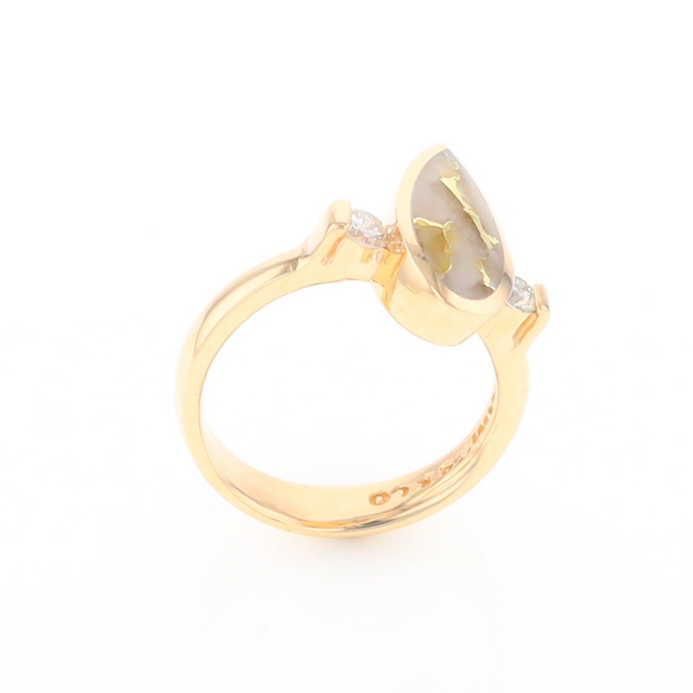 Gold Quartz Ring Pear Shape Inlaid with .18ctw Round Diamonds