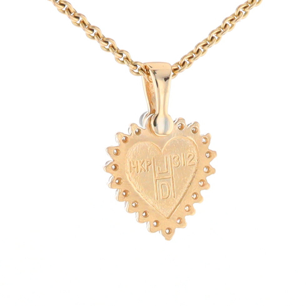 G2 Gold Quartz Pendant Heart Inlaid .21ctw Diamond Halo Design Pendant