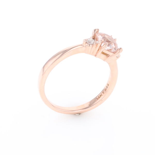 Morganite 1ct Cushion Cut  and Diamond Three Stone Engagement Ring