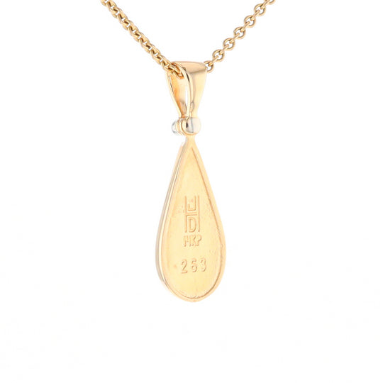 Gold Quartz Necklace Tear Drop Inlaid Pendant with .02ct Diamond