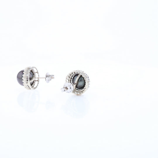 Gray Pearl Halo Studs