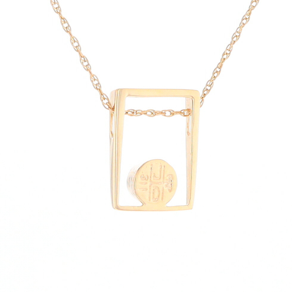 Gold Quartz Necklace Round Inlay Open Rectangle Design Pendant