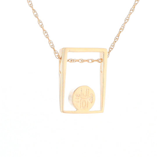 Gold Quartz Necklace Round Inlay Open Rectangle Design Pendant