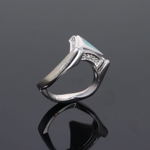 Opal Rings Triangle Inlaid Design with .31ctw Round Diamonds