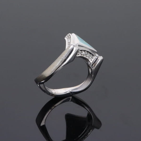 Opal Rings Triangle Inlaid Design with .31ctw Round Diamonds
