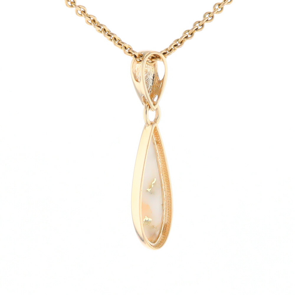 Gold Quartz Necklace Tear Drop Inlaid Pendant