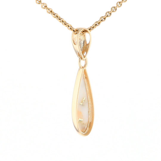 Gold Quartz Necklace Tear Drop Inlaid Pendant