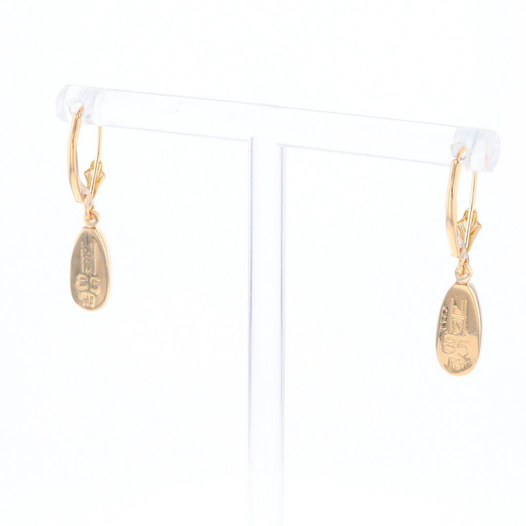 Gold Quartz Earrings Tear Drop Inlaid Lever Backs