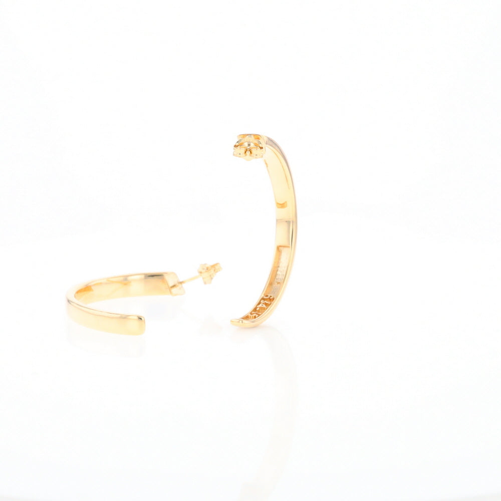 Gold Quartz Hoop Earrings 3 Section Inlaid Design G2