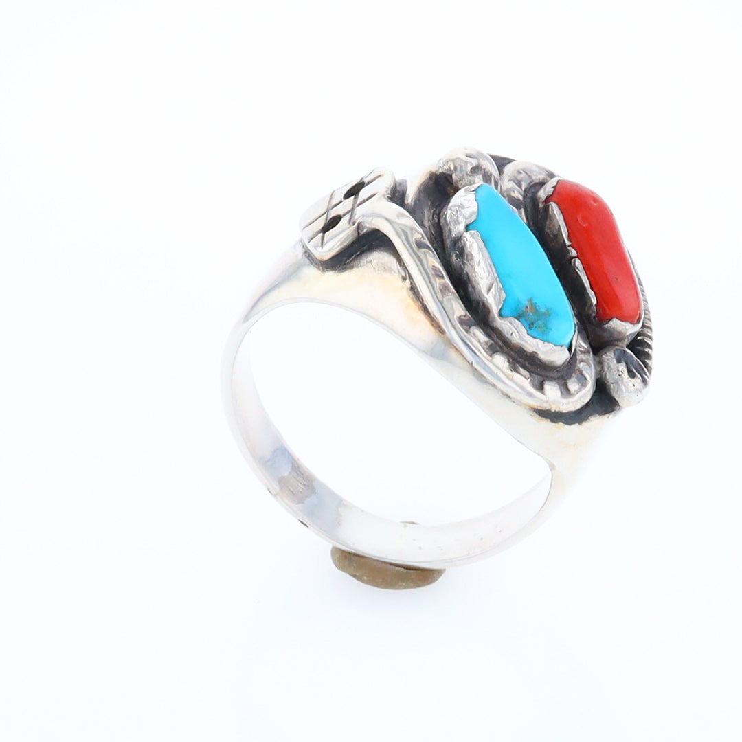 Coral and Turquoise Native Snake Ring