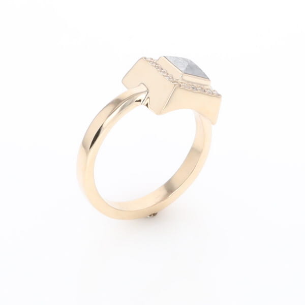 Meteorite Ring Square Inlaid Halo .14ctw Diamonds Design