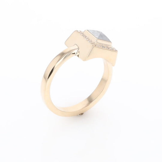 Meteorite Ring Square Inlaid Halo .14ctw Diamonds Design