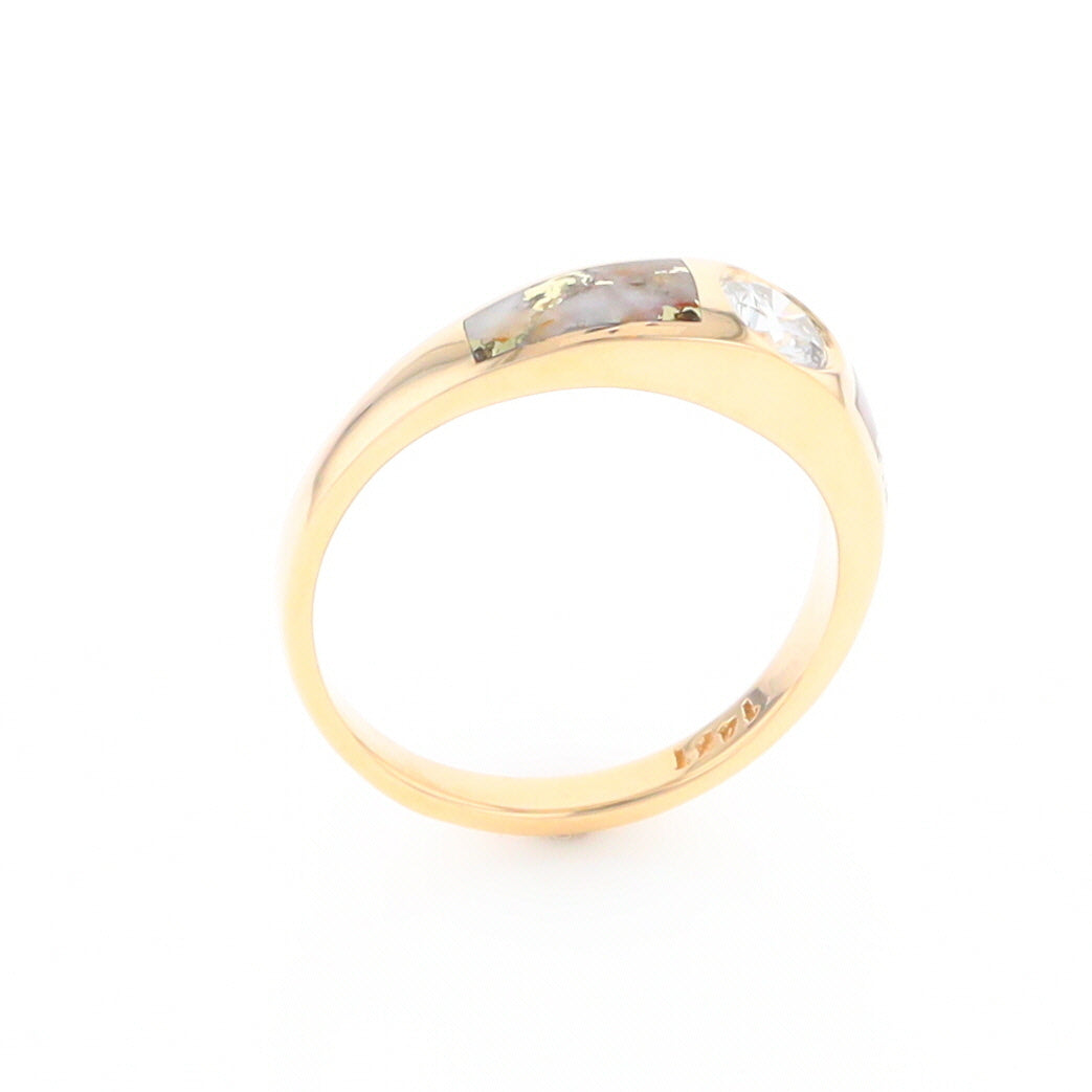 Gold Quartz Ring Double Sided Inlaid with a .61ct Round Diamond