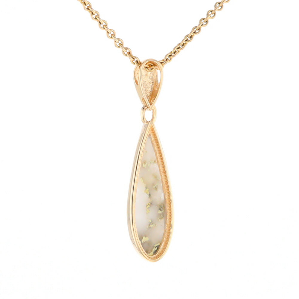 Gold Quartz Pendant Tear Drop Inlaid Design G2