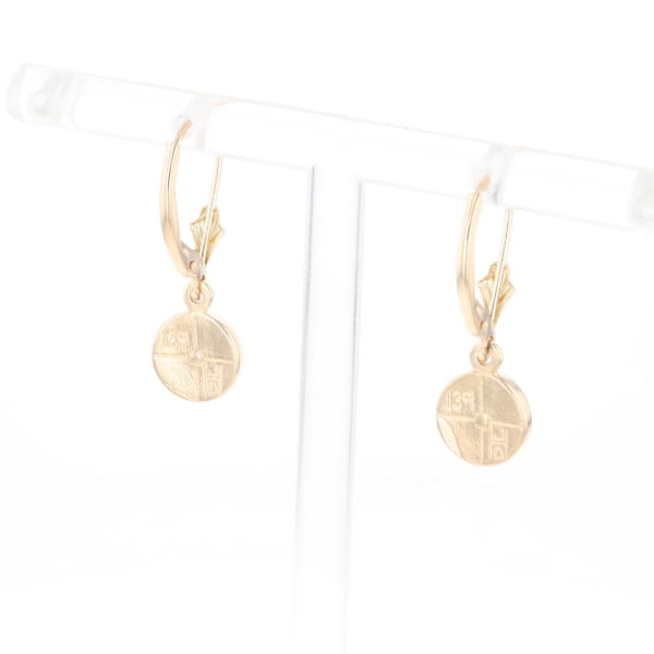 Gold Quartz Earrings Round Inlaid Design Lever Backs
