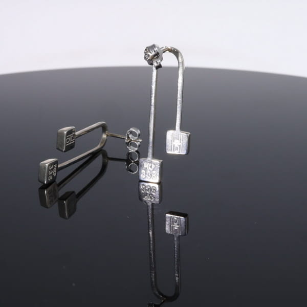 Opal Earrings Curved Bar Double Square Inlaid Ends Design Studs