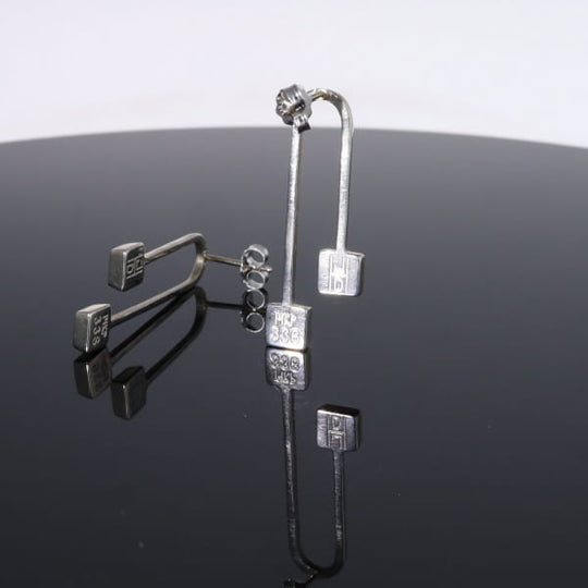 Opal Earrings Curved Bar Double Square Inlaid Ends Design Studs