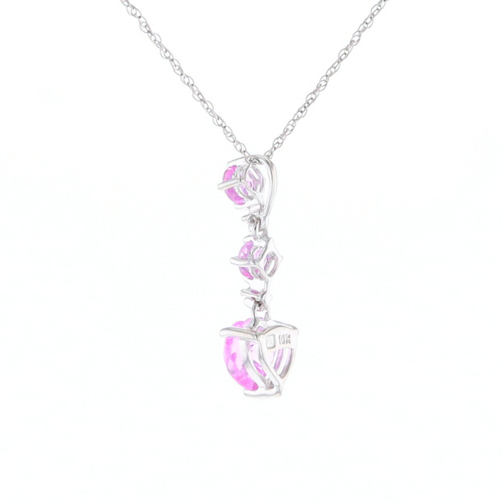 Synthetic Pink Sapphire Dangle Heart Necklace