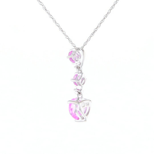 Synthetic Pink Sapphire Dangle Heart Necklace