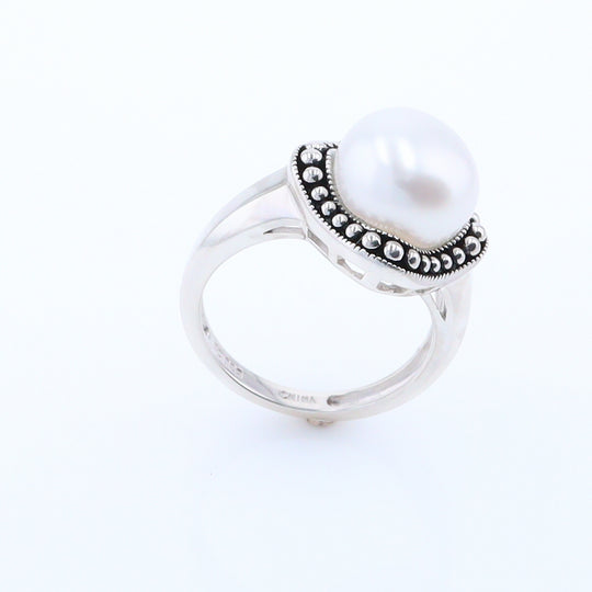 Pearl with Milgrain Halo Ring