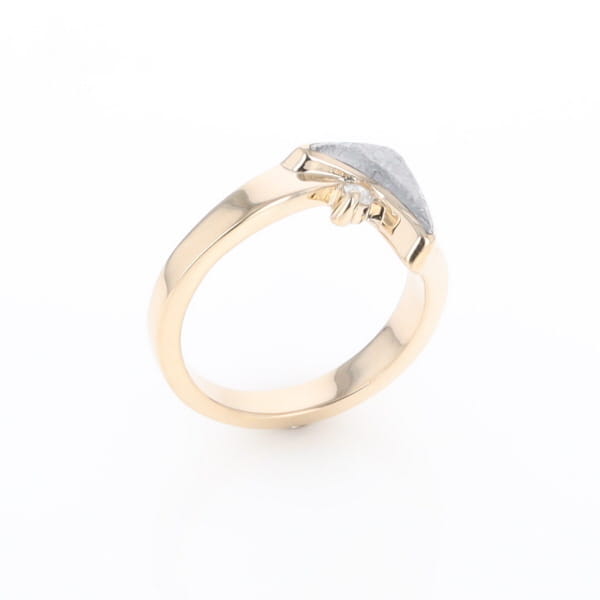 Meteorite Ring Boat Sail Inlaid Design with .04ctw Round Diamond