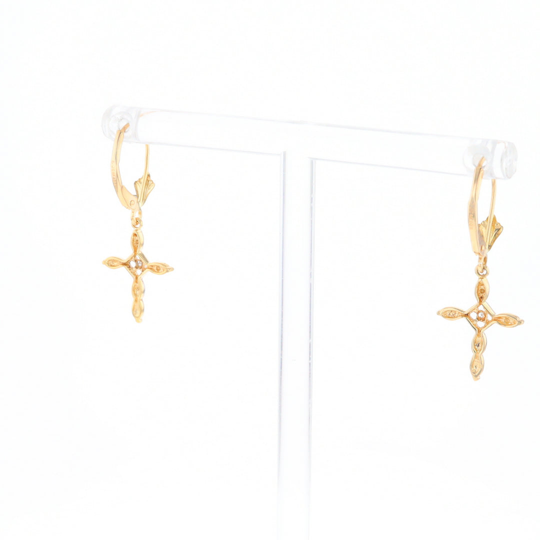 Two-Tone Diamond Cross Earrings