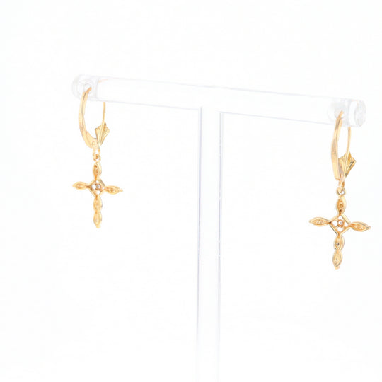 Two-Tone Diamond Cross Earrings