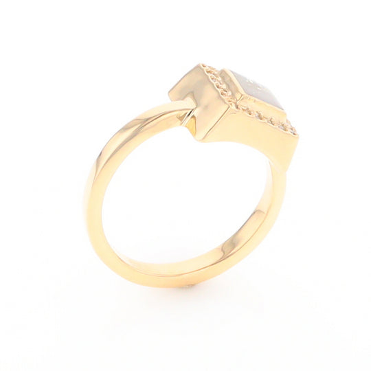 Gold Quartz Ring Square Inlaid Halo .14ctw Diamonds Design