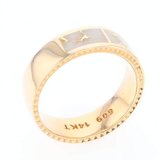 3 Section Men's Gold Quartz Milgrain Topped Ring