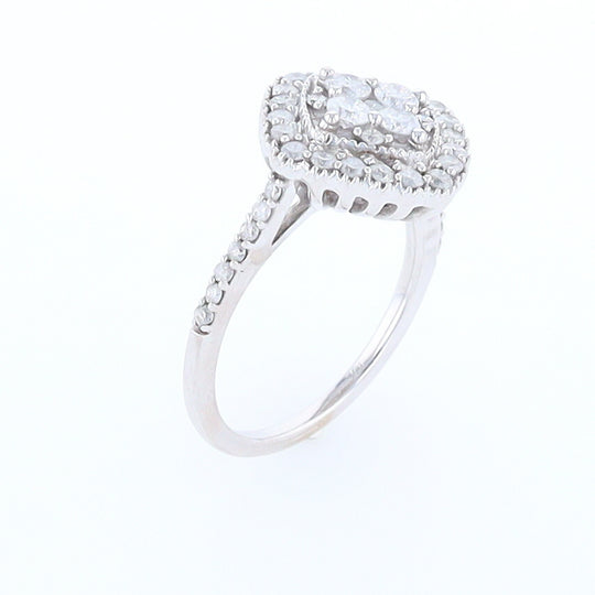 Square Diamond Cluster Milgrain Ring White Gold