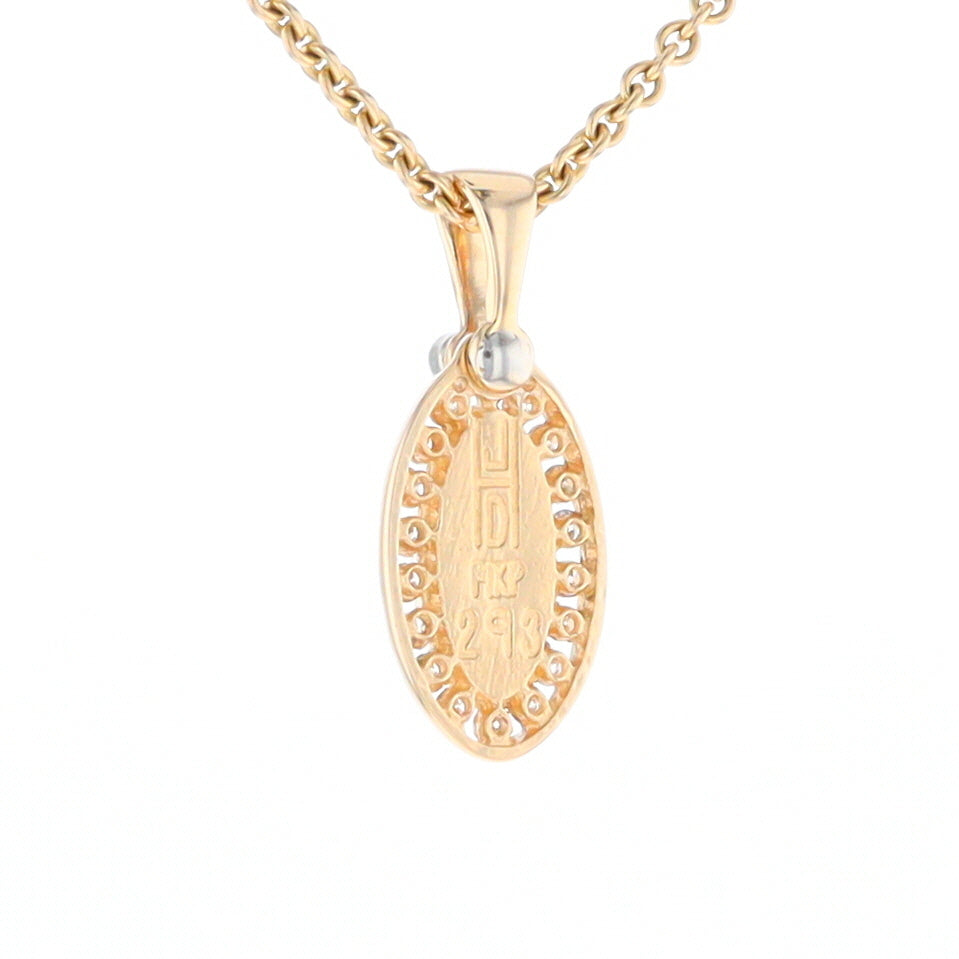 Gold Quartz Pendant Oval Inlaid with .22ctw Round Diamonds Halo