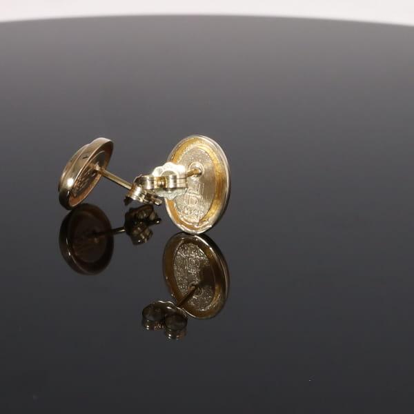 Opal Earrings Oval Inlaid Design Studs