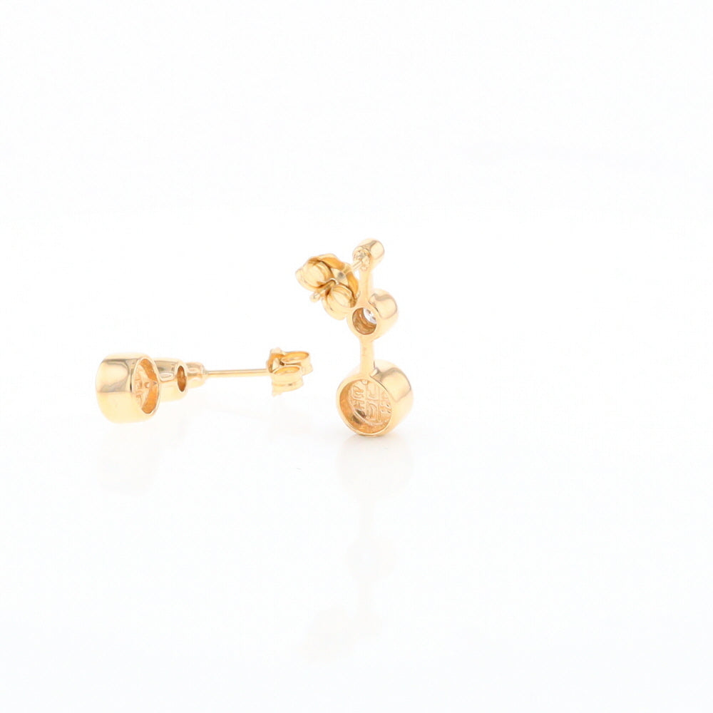 Gold Quartz Round Inlay with Diamond Accents Stud Earrings G2