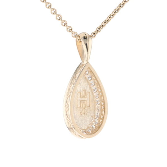 Gold Quartz Pendant Tear Drop Inlaid .42ctw Diamond Halo Design