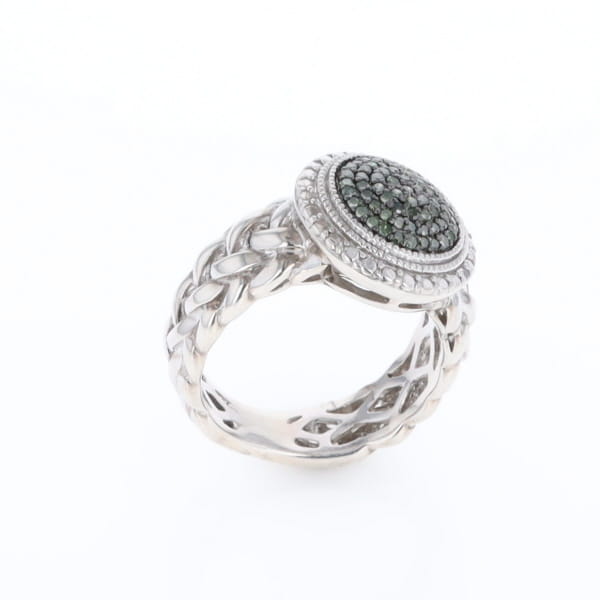 Green Diamond Braided Cluster Ring