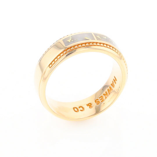 Gold Quartz Ring 3 Section Rectangle Inlaid Milgrain Border Band