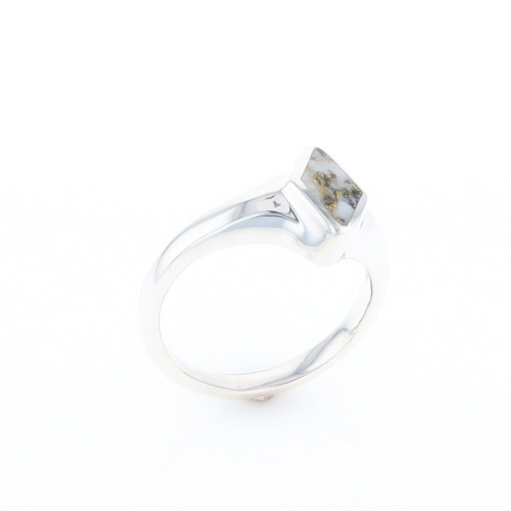 Sterling Silver Gold Quartz Inlaid Diamond Shaped Ring - G3