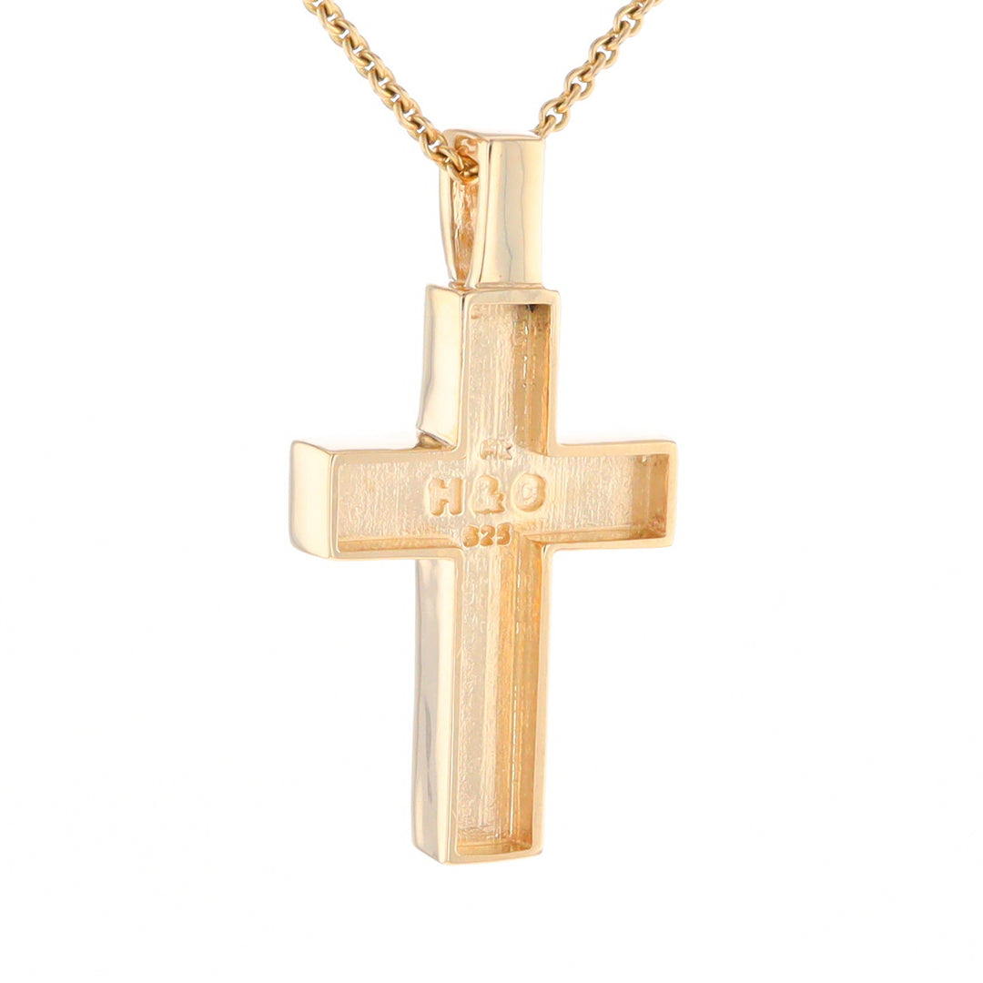 Gold Quartz Pendant Cross Design 3 Section Inlaid Pendant