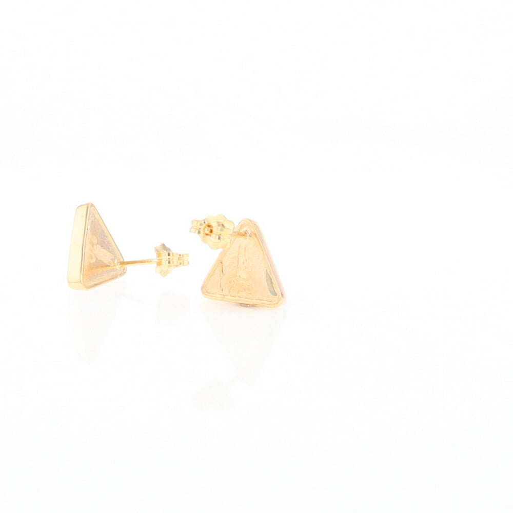 Gold Quartz Earrings Triangle Inlaid Studs - G2