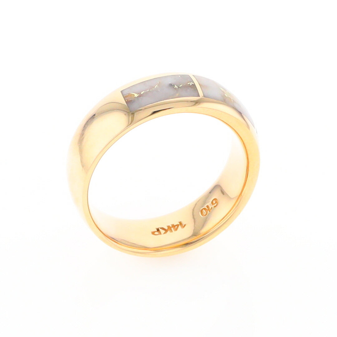 Gold Quartz Ring 3 Section Rectangle Inlaid Design Band