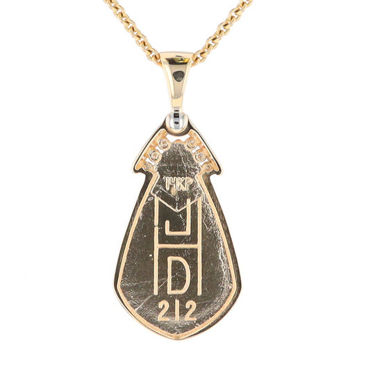 Gold Quartz Necklace Pear Shape Inlaid Pendant with .15ctw Diamonds